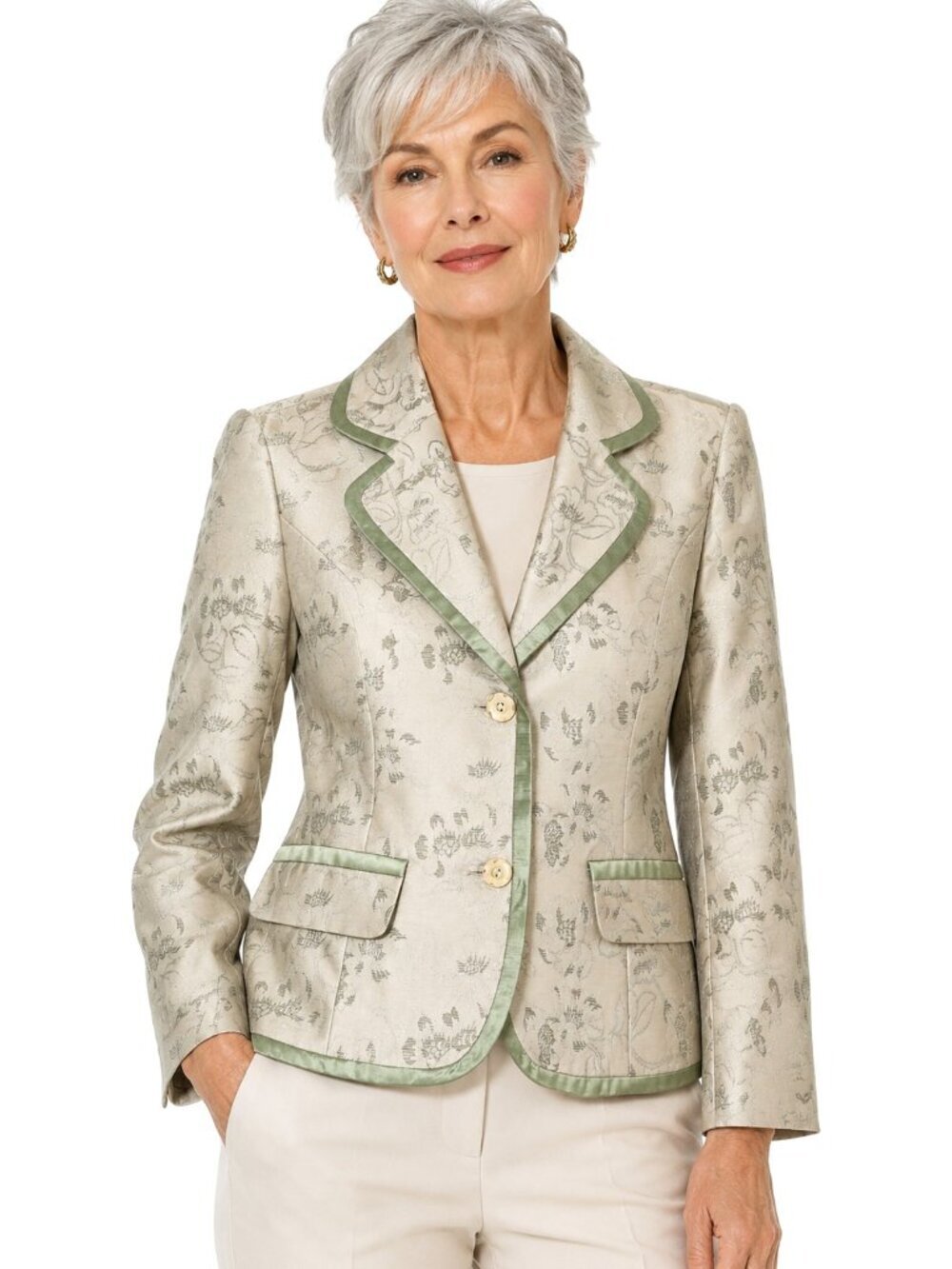 Appar Cotton Jacquard Satin Trim Fitted Blazer